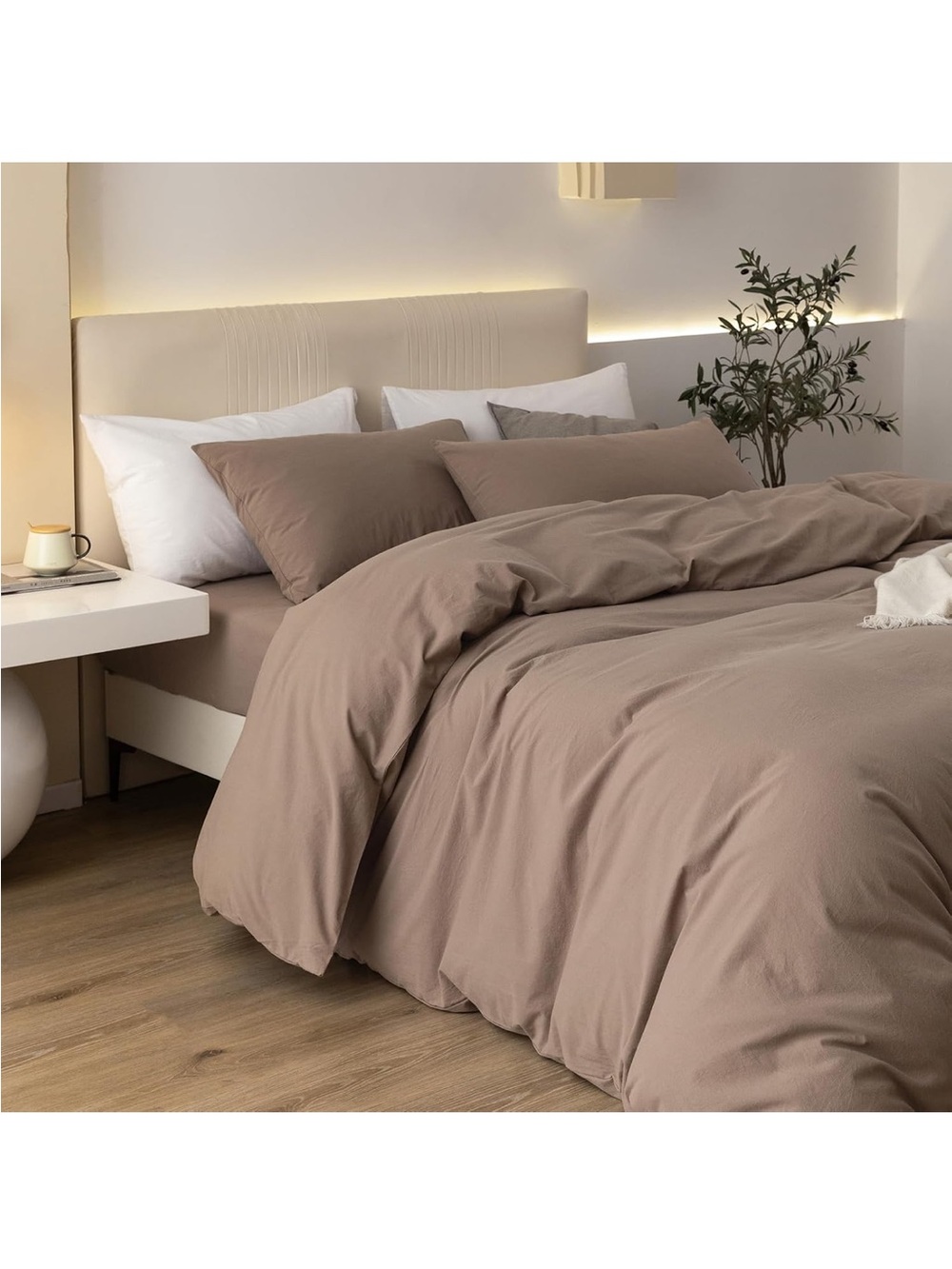 NEW Queen 100% Washed Cotton Duvet Cover Set, 3-Piece, Relaxed Linen Feel - Picture 4 of 7